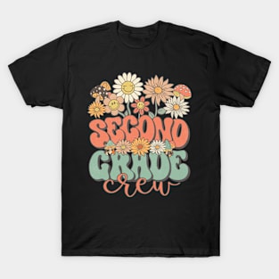 Second Grade Crew Retro Groovy Daisy Back To School Funny Teacher Girls T-Shirt